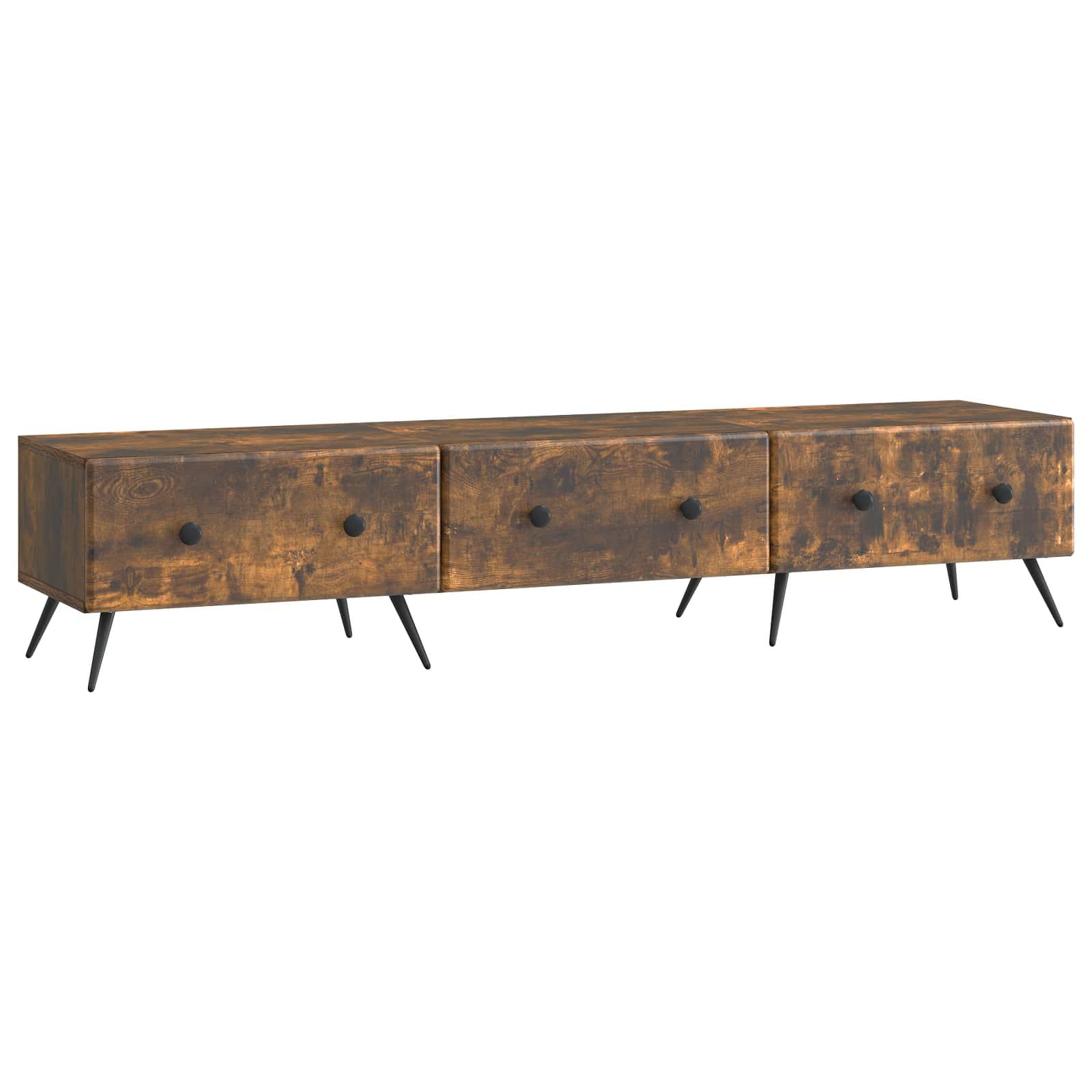 TV-skab med skuffe Røget eg 147 x 34,5 x 30 cm Konstrueret træ billede