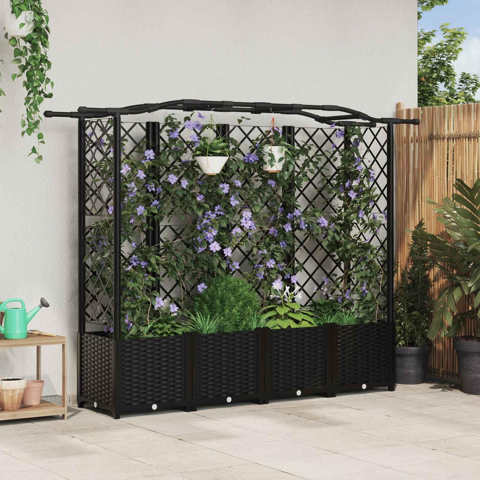 Hævet Bed med Trellis og Tag Sort 204 x 40 x 141 cm PP billede