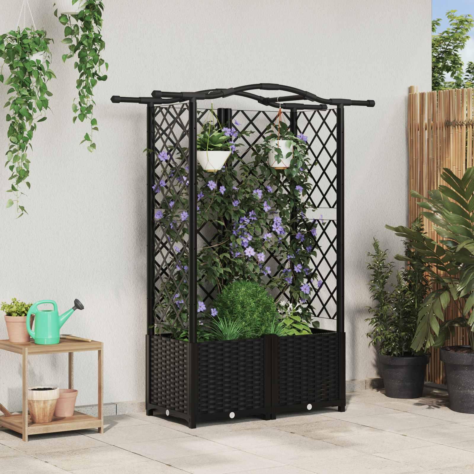 Hævet Bed med Trellis og Tag Sort 122 x 40 x 141 cm PP billede
