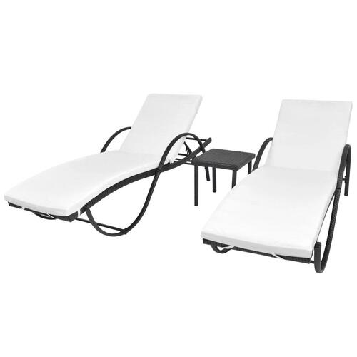 Liggestole 2 stk. med bord polyrattan sort