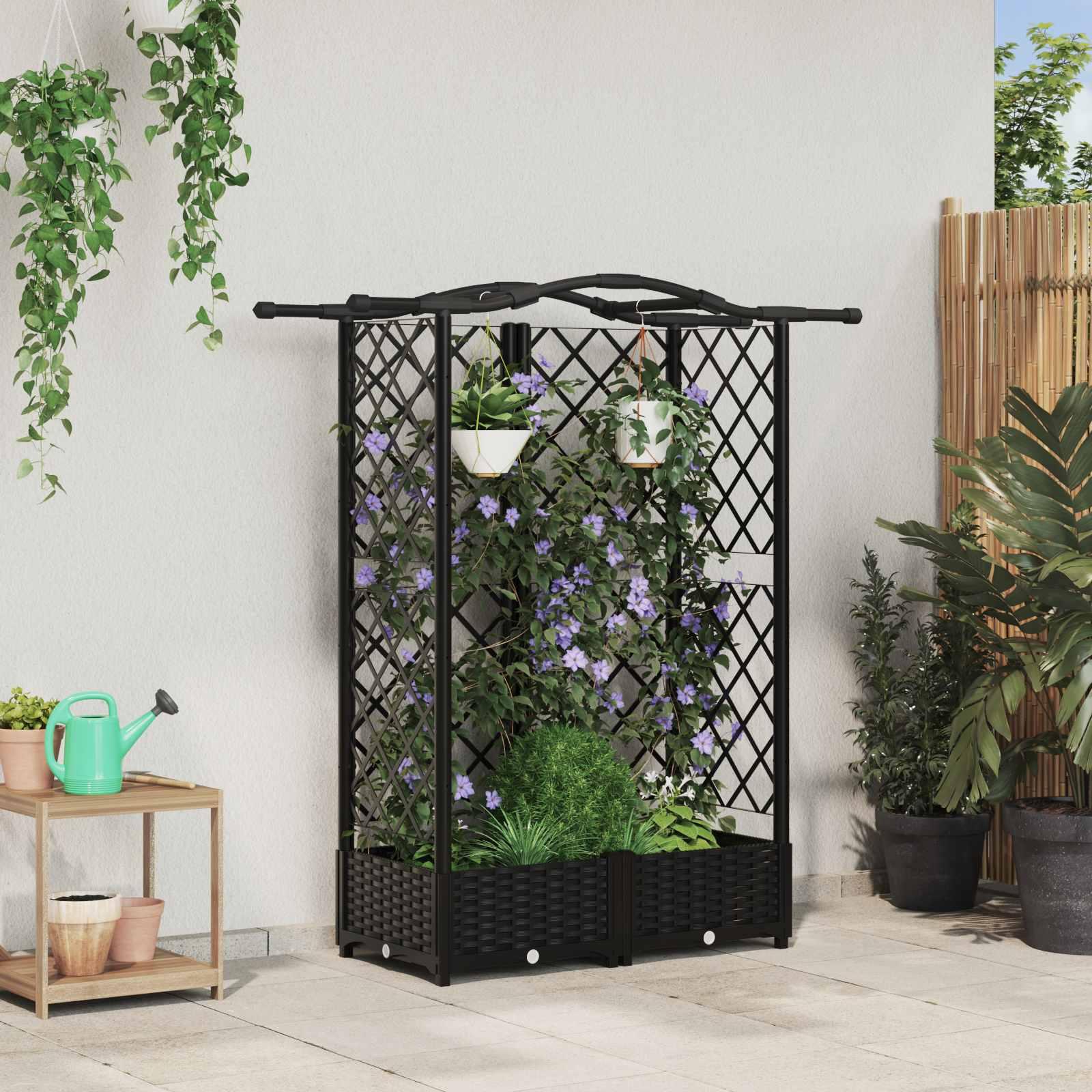 Hævet Bed med Trellis og Tag Sort 124 x 40 x 126 cm PP billede