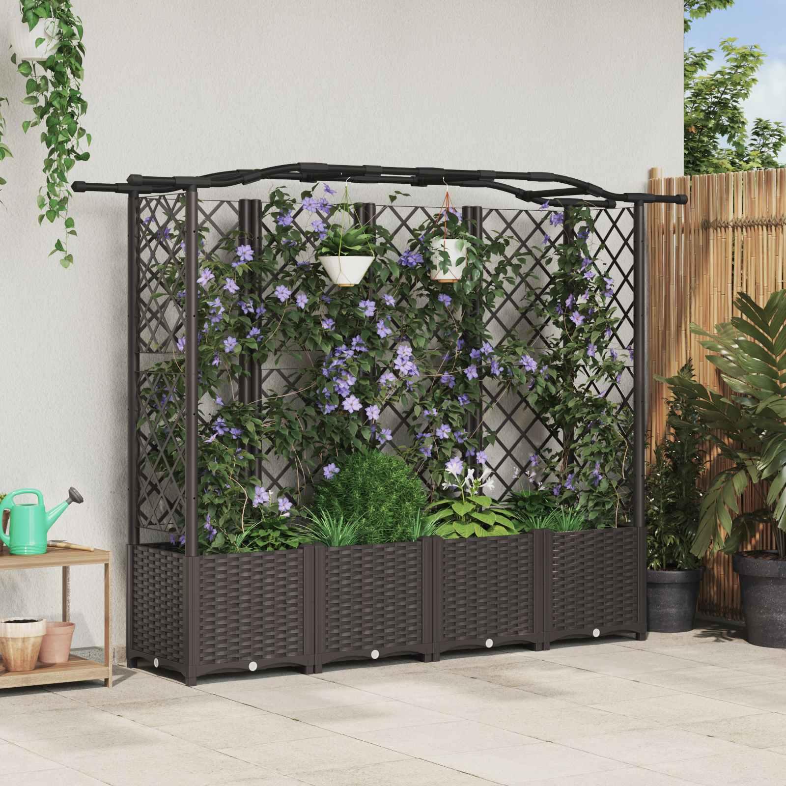 Hævet Bed med Trellis og Tag Brun 204 x 40 x 141 cm PP billede
