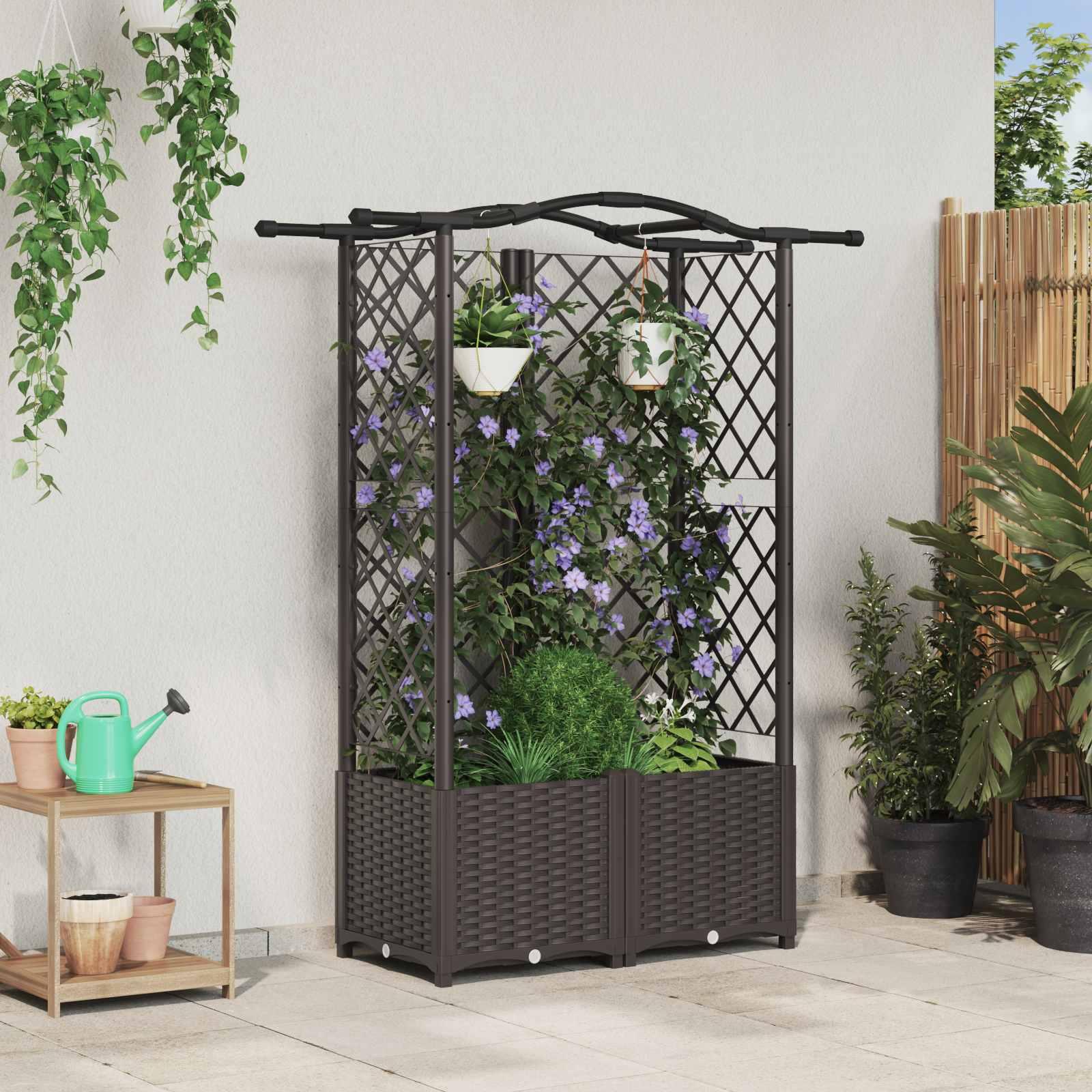Hævet Bed med Trellis og Tag Brun 122 x 40 x 141 cm PP billede