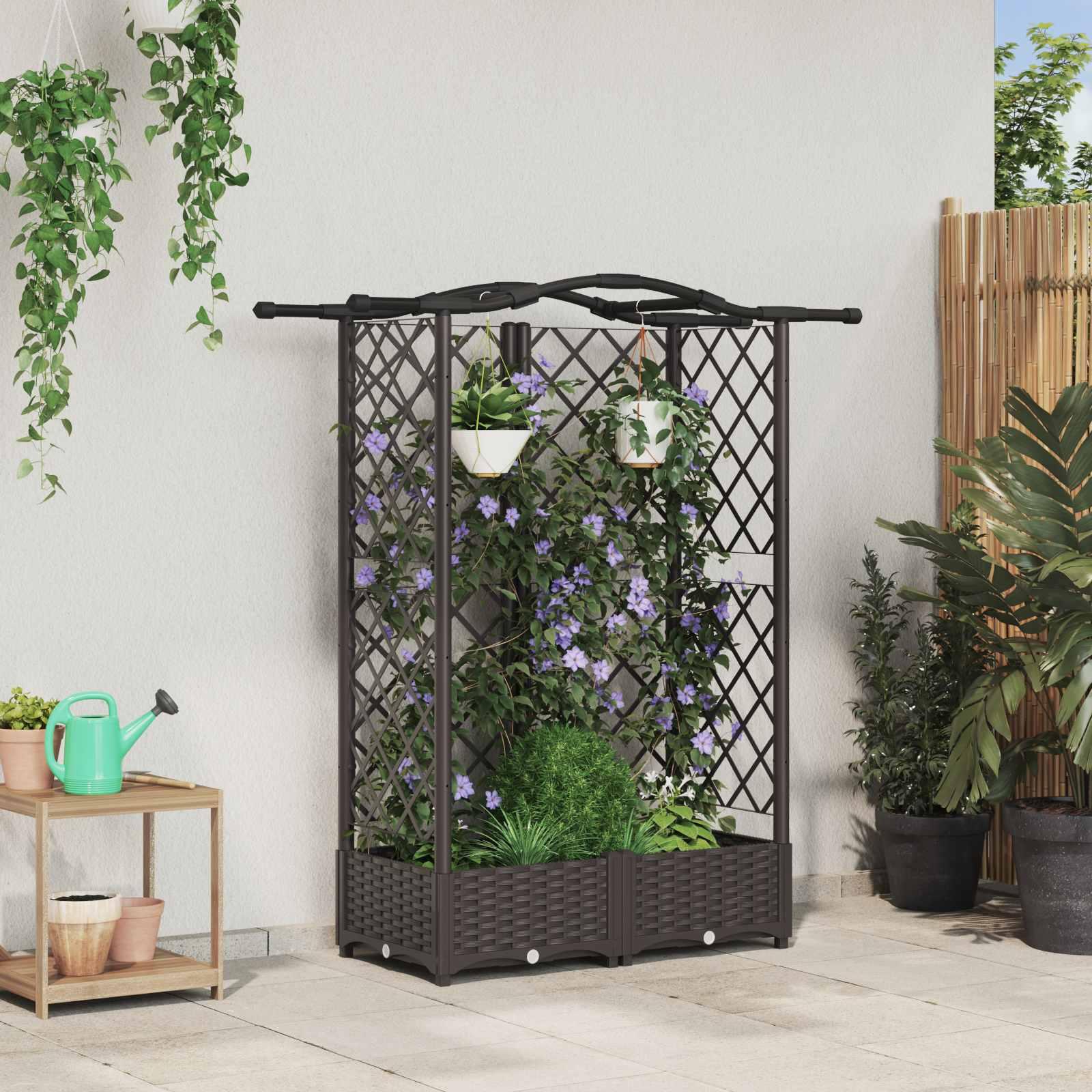 Hævet Bed med Trellis og Tag Brun 124 x 40 x 126 cm PP billede