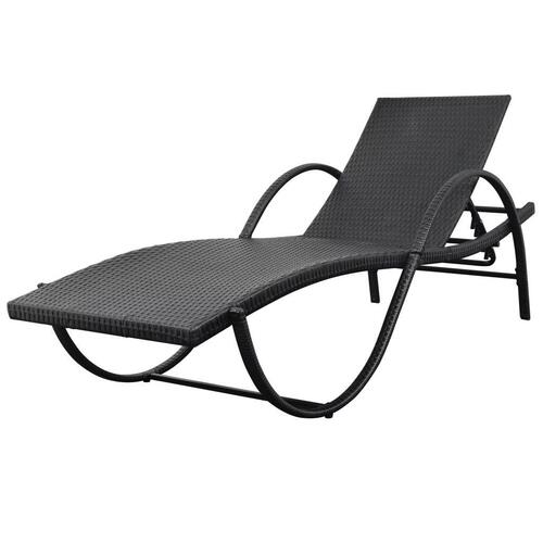Liggestole 2 stk. med bord polyrattan sort