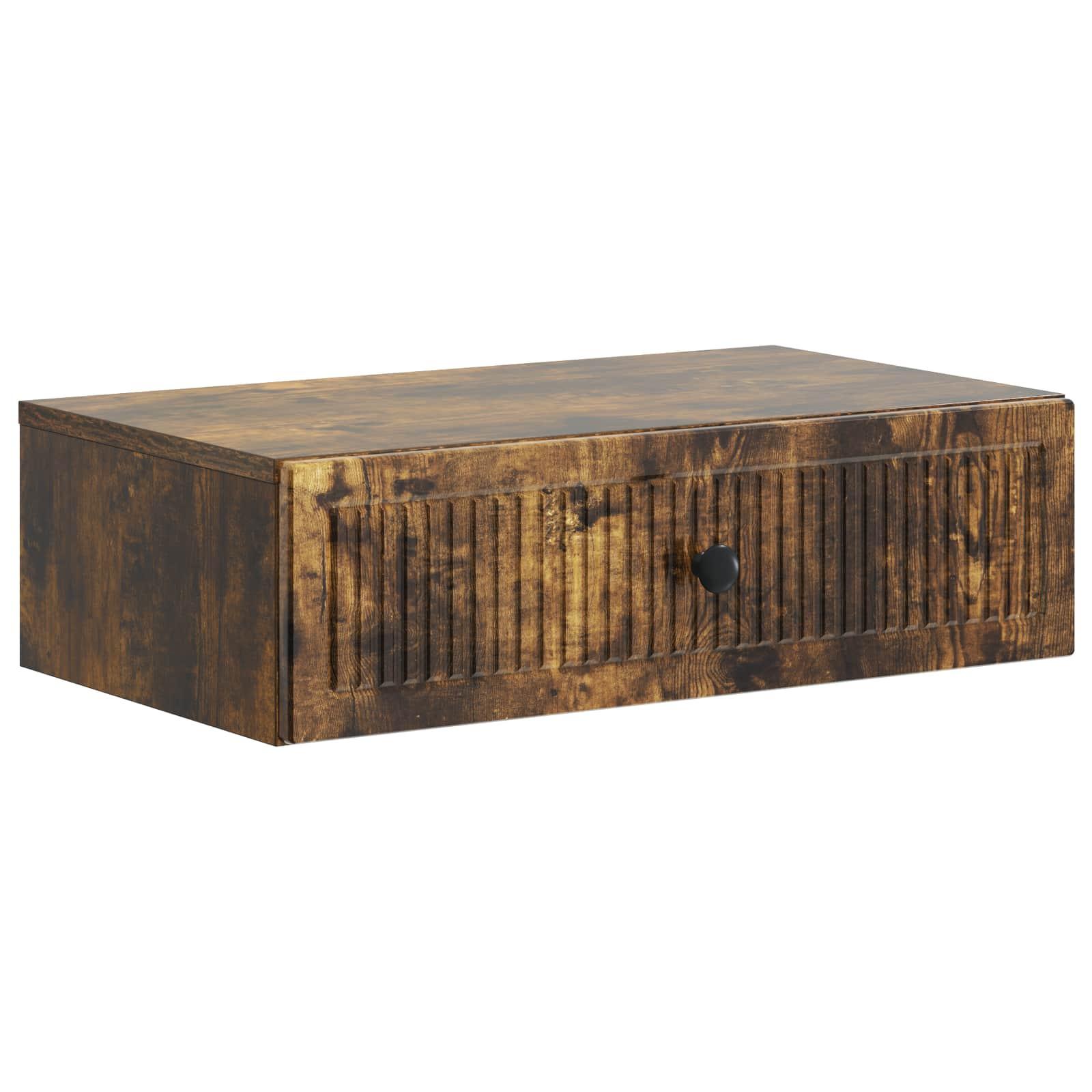 Væghængt sideskab i røget eg - 59 × 34,5 × 17 cm, konstrueret træ billede
