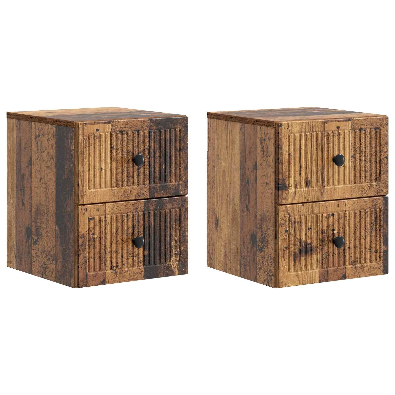 Væghængt Natbord med skuffe 2 stk Gammelt træ 33 x 34,5 x 40 cm billede
