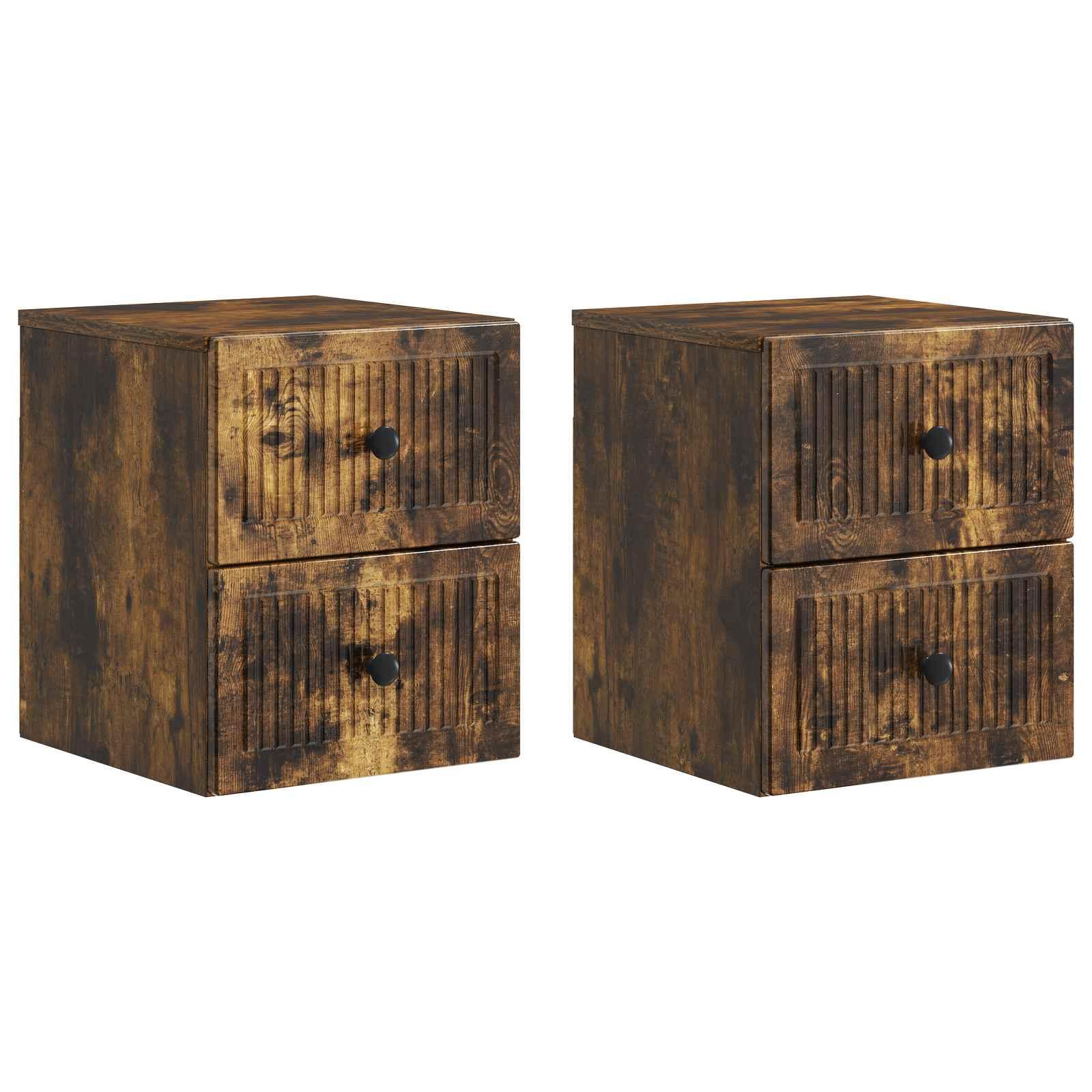Væghængt Natbord med skuffe 2 stk Røget eg 33 x 34,5 x 40 cm billede