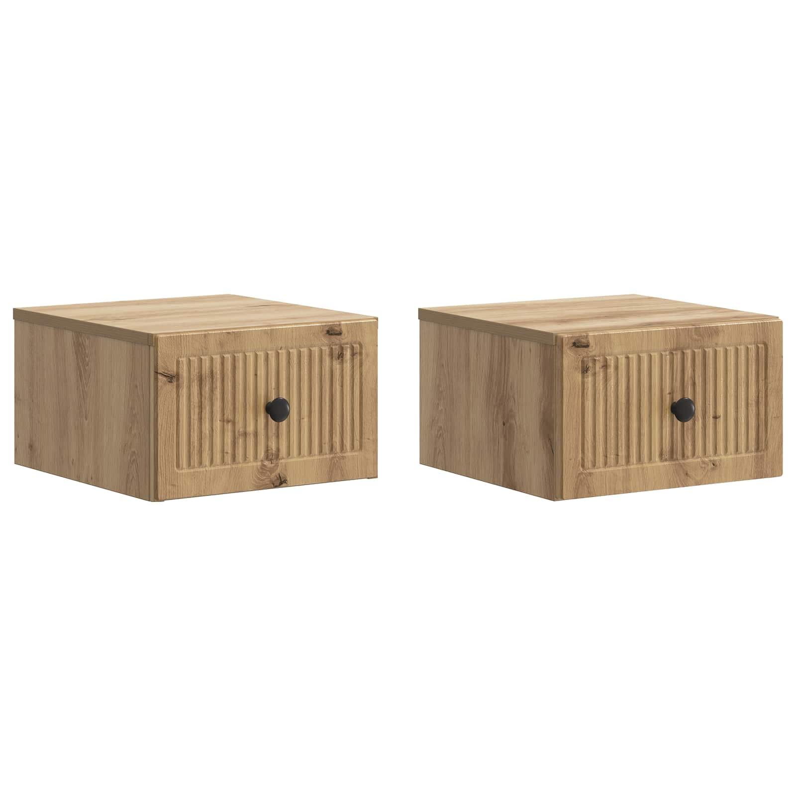 Væghængt Natbord med skuffe 2 stk Artisan-eg 33 x 34,5 x 20 cm billede