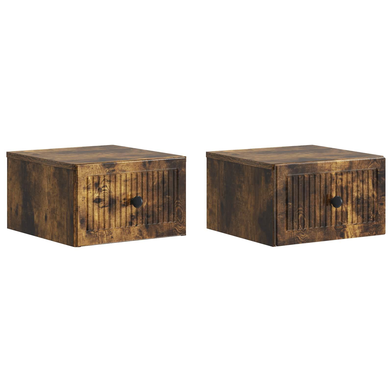 Væghængt Natbord med skuffe 2 stk Røget eg 33 x 34,5 x 20 cm billede