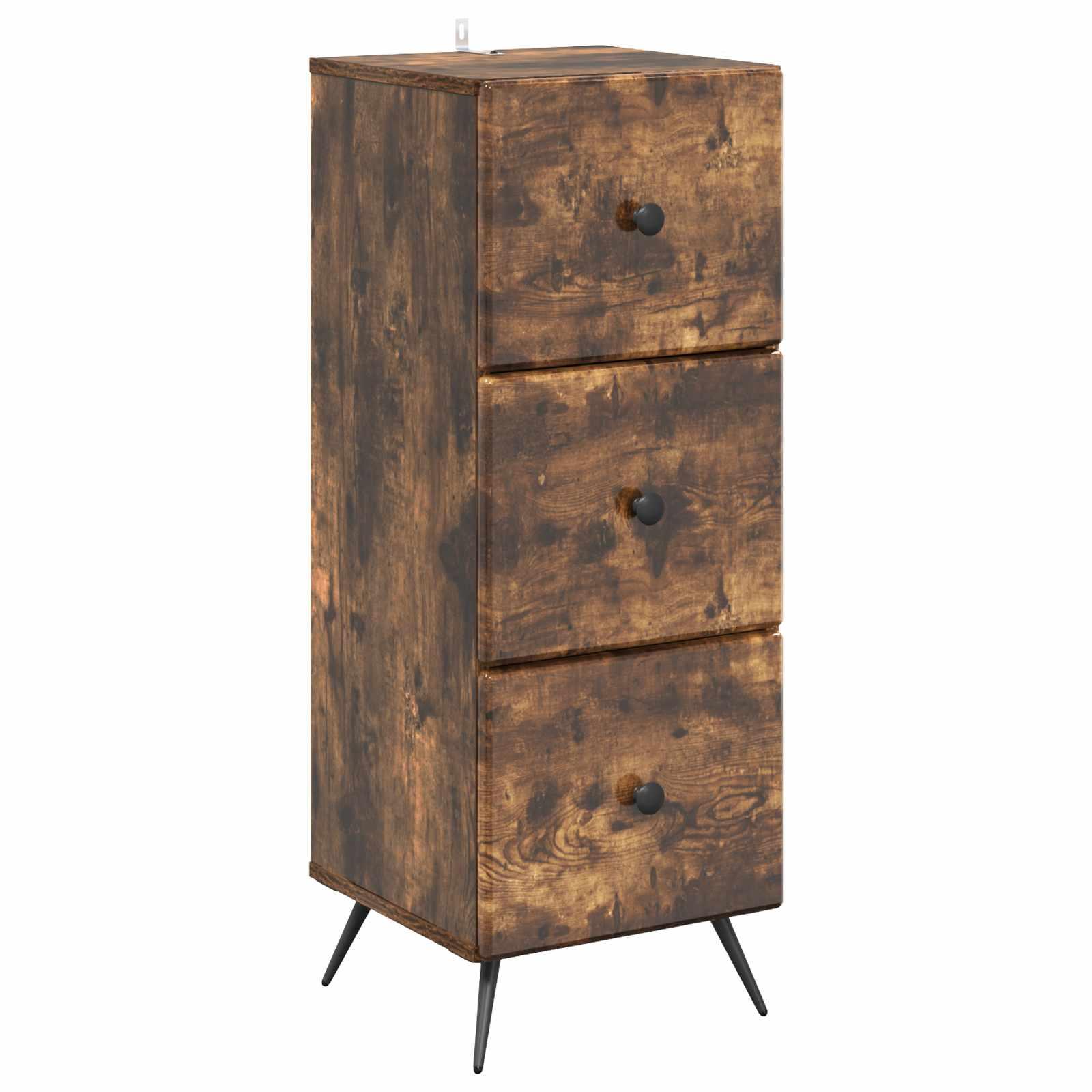 Skuffeskab i røget eg 33 × 34,5 × 90 cm - konstrueret træ, 3 skuffer