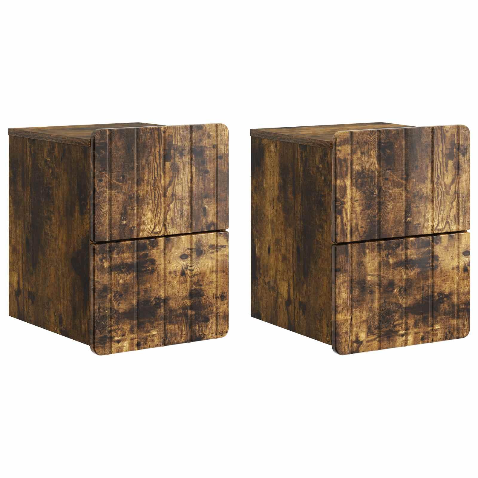 Væghængt Natbord med skuffe 2 stk Røget eg 33 x 34,5 x 43 cm billede