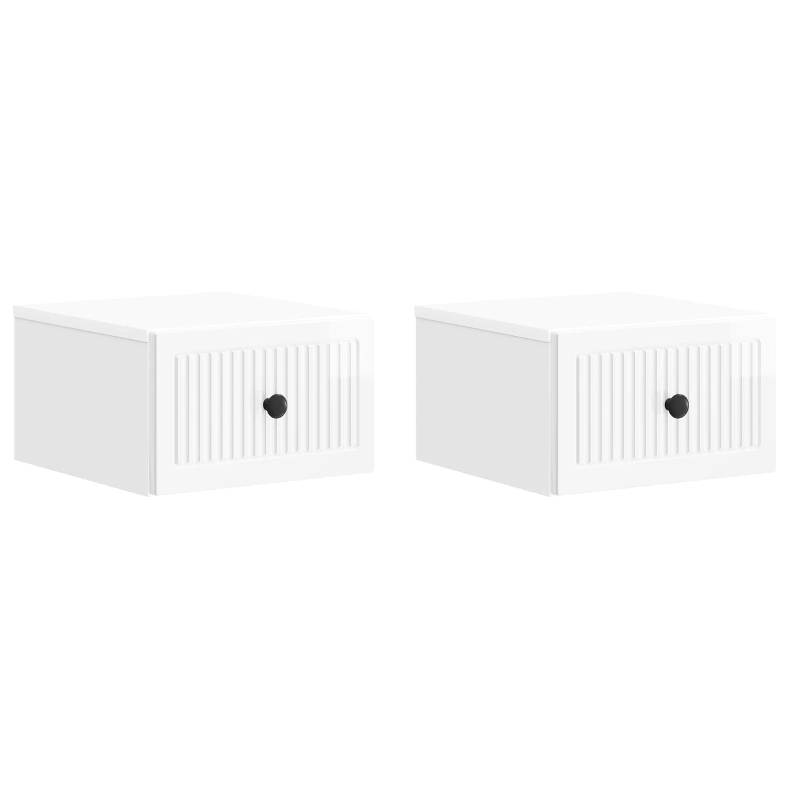 Væghængt Natbord 2 stk Hvid højglans 33 x 34,5 x 20 cm billede
