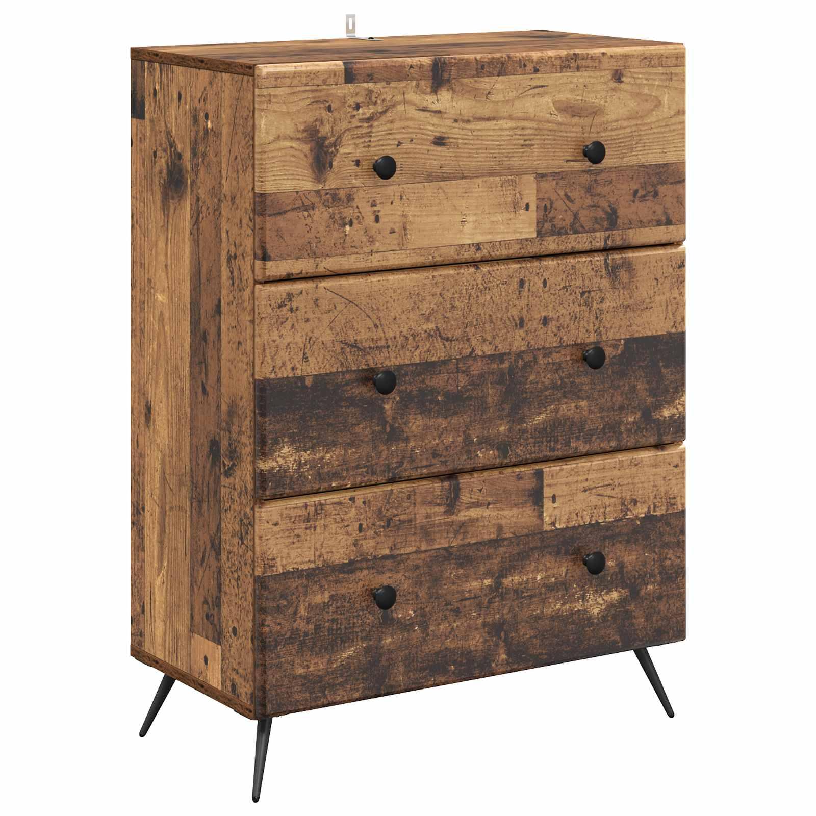 Skuffeskab med 3 skuffer - gammelt træ look, 66 × 34,5 × 90 cm, konstrueret træ