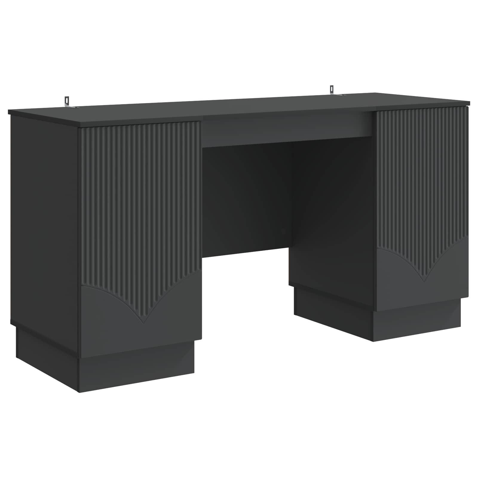 Skrivebord med hylder og døre - sort 142,5 × 50 × 75 cm i konstrueret træ billede