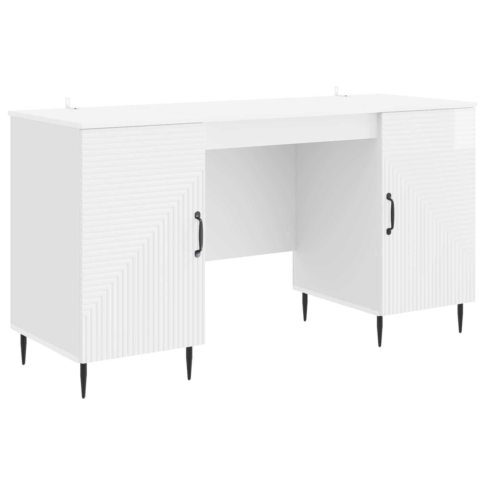 Bord med hylde Hvid højglans 142,5 x 50 x 75 cm Konstrueret træ billede