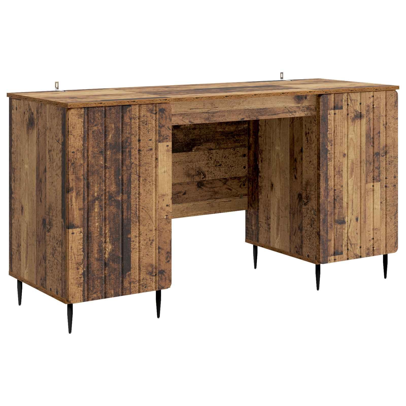 Skrivebord med hylde - gammelt træ look, 142,5 × 50 × 75 cm, konstrueret træ billede