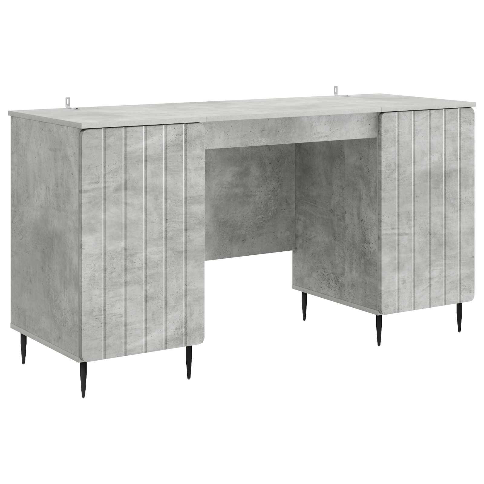 Skrivebord med hylde - betongrå, 142,5 × 50 × 75 cm, konstrueret træ billede