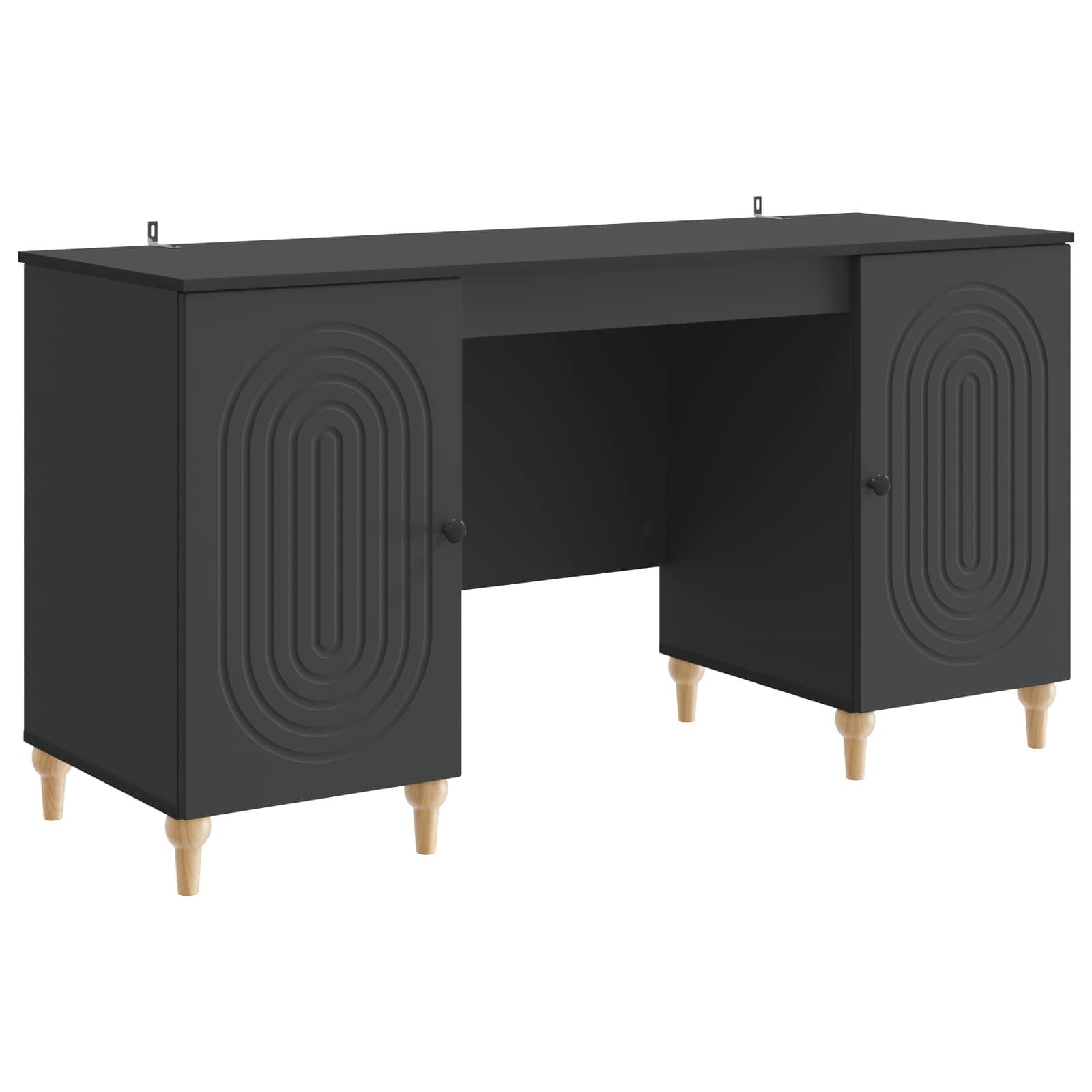 Skrivebord med hylder og døre - sort, 142,5 × 50 × 75 cm, konstrueret træ billede