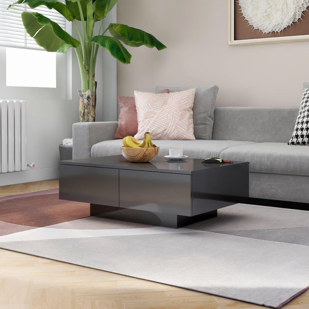 Sofabord 90x60x31 cm konstrueret træ grå højglans