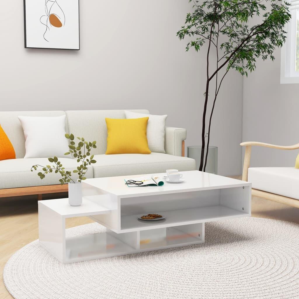 Sofabord 2 stk. 105x55x32 cm konstrueret træ hvid højglans
