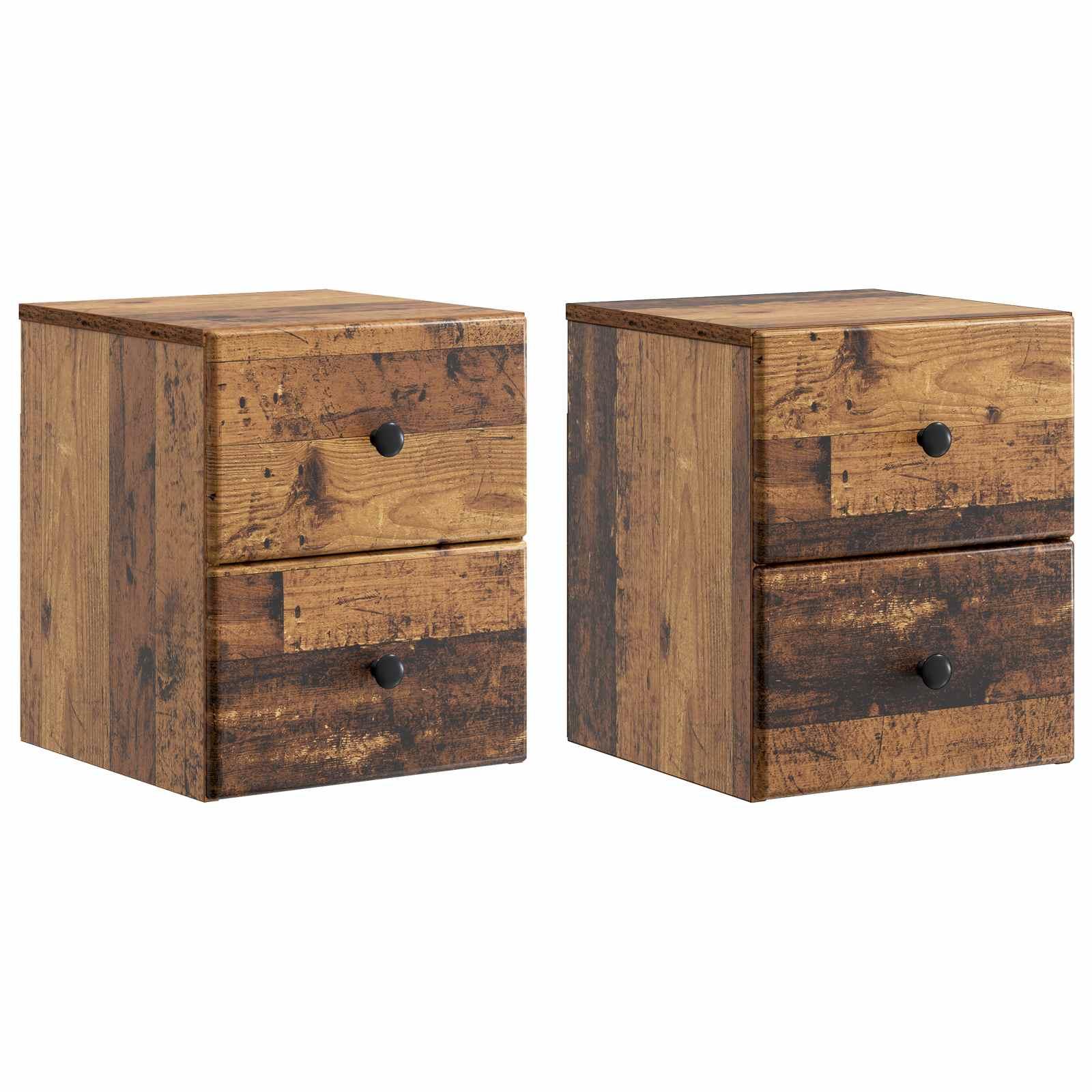 Væghængt Natbord med skuffe 2 stk Gammelt træ 34,5 x 33 x 40 cm billede