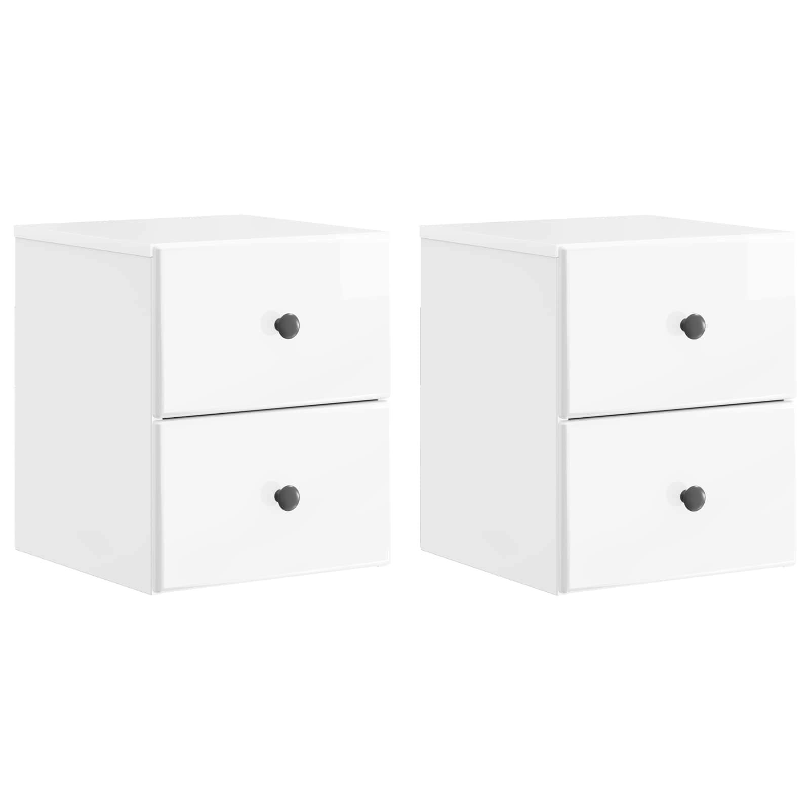 Væghængt Natbord 2 stk Hvid højglans 34,5 x 33 x 40 cm billede