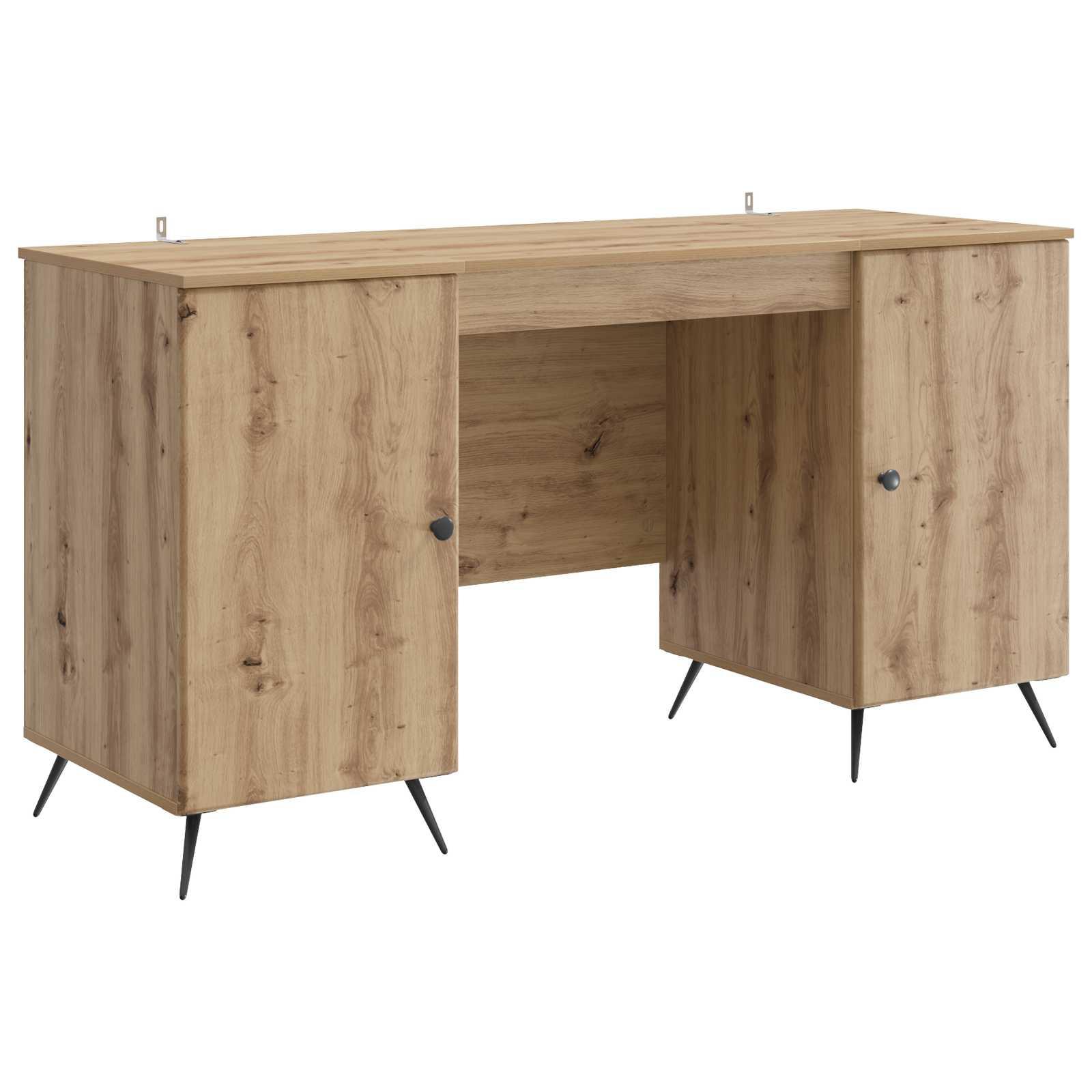 Skrivebord med hylde - Artisan eg, 142,5 × 50 × 75 cm, konstrueret træ billede