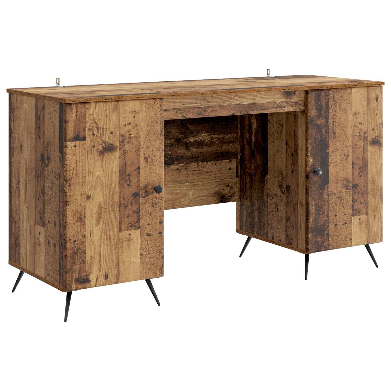 Skrivebord med hylde - gammelt træ look, 142,5 × 50 × 75 cm, konstrueret træ billede