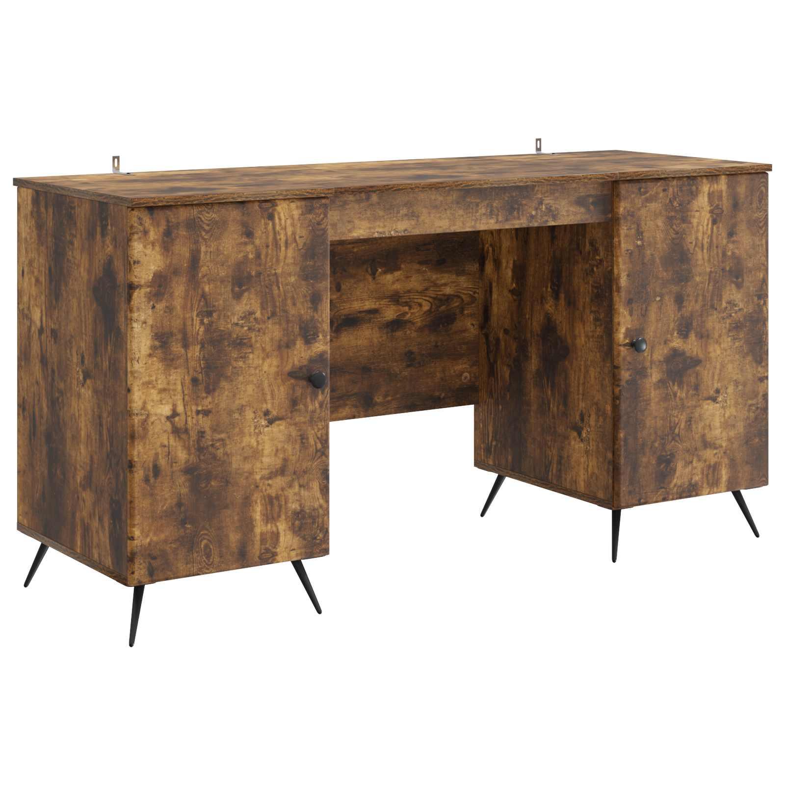 Skrivebord med hylde - røget eg, 142,5 × 50 × 75 cm, konstrueret træ billede