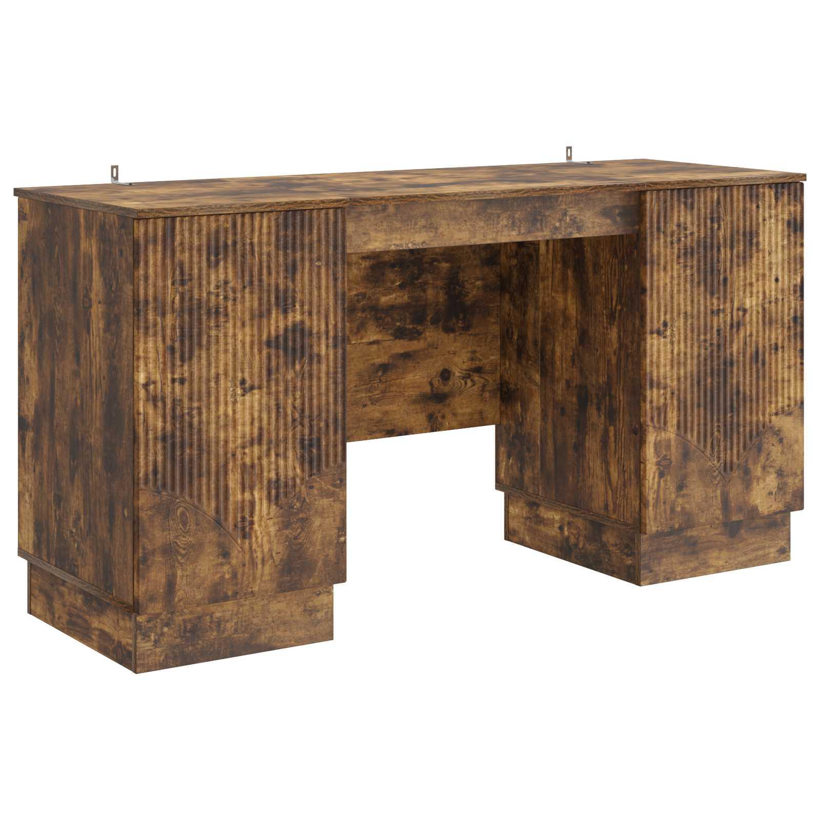 Skrivebord med hylder - røget eg, 142,5 × 50 × 75 cm, konstrueret træ billede