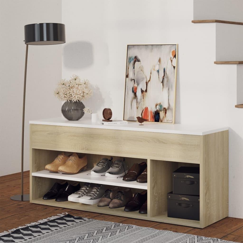 Skoreol 105x30x45 cm spånplade hvid og sonoma-eg