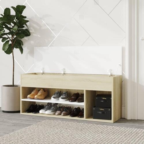 Skoreol 105x30x45 cm spånplade hvid og sonoma-eg