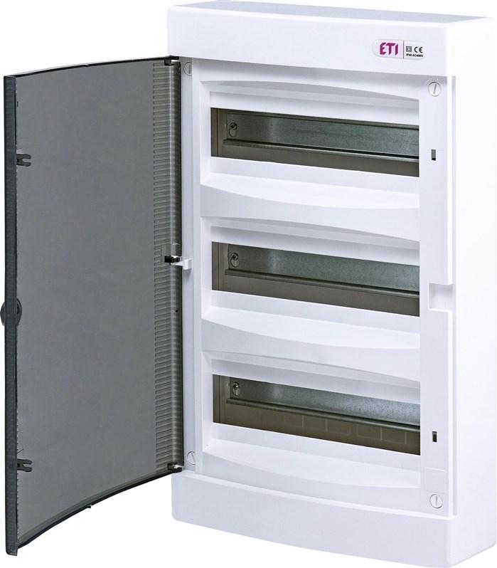 ETI ECT36PT-S plastfordelingsskab 36 moduler - 3×12, N+PE, IP40, IK07, 52,6×28,7×11,2 cm, røgfarvet dør, hvid