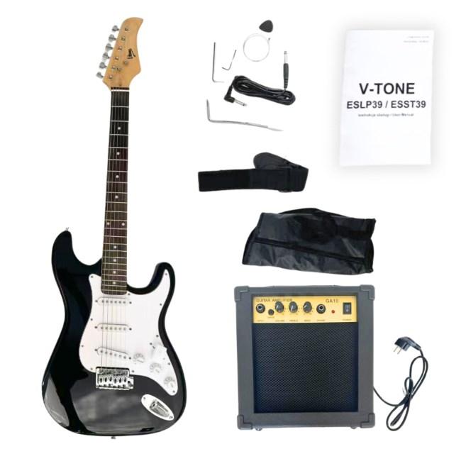 V-Tone ESST39 BK 4/4 elektrisk guitar - Stratocaster-stil billede