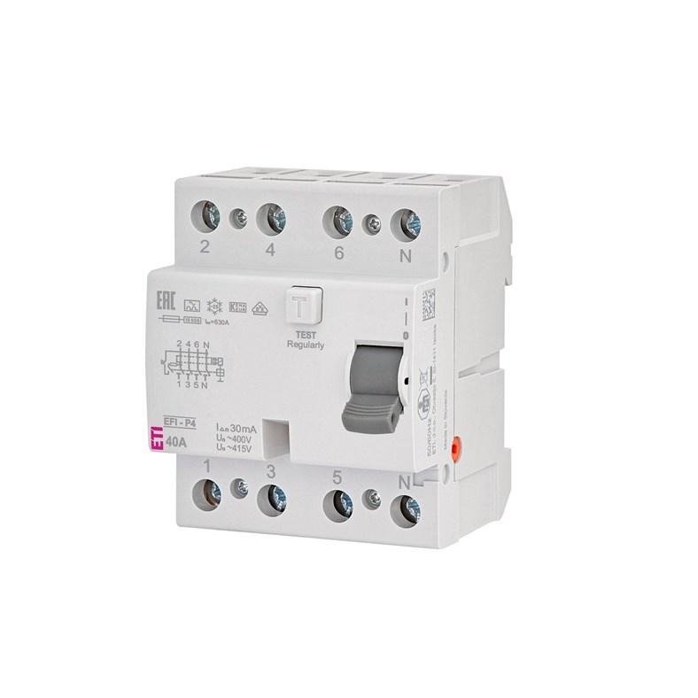 ETI EFI-P4 fejlstrømsafbryder 40 A, 4-polet, 30 mA (type A), 10 kA billede
