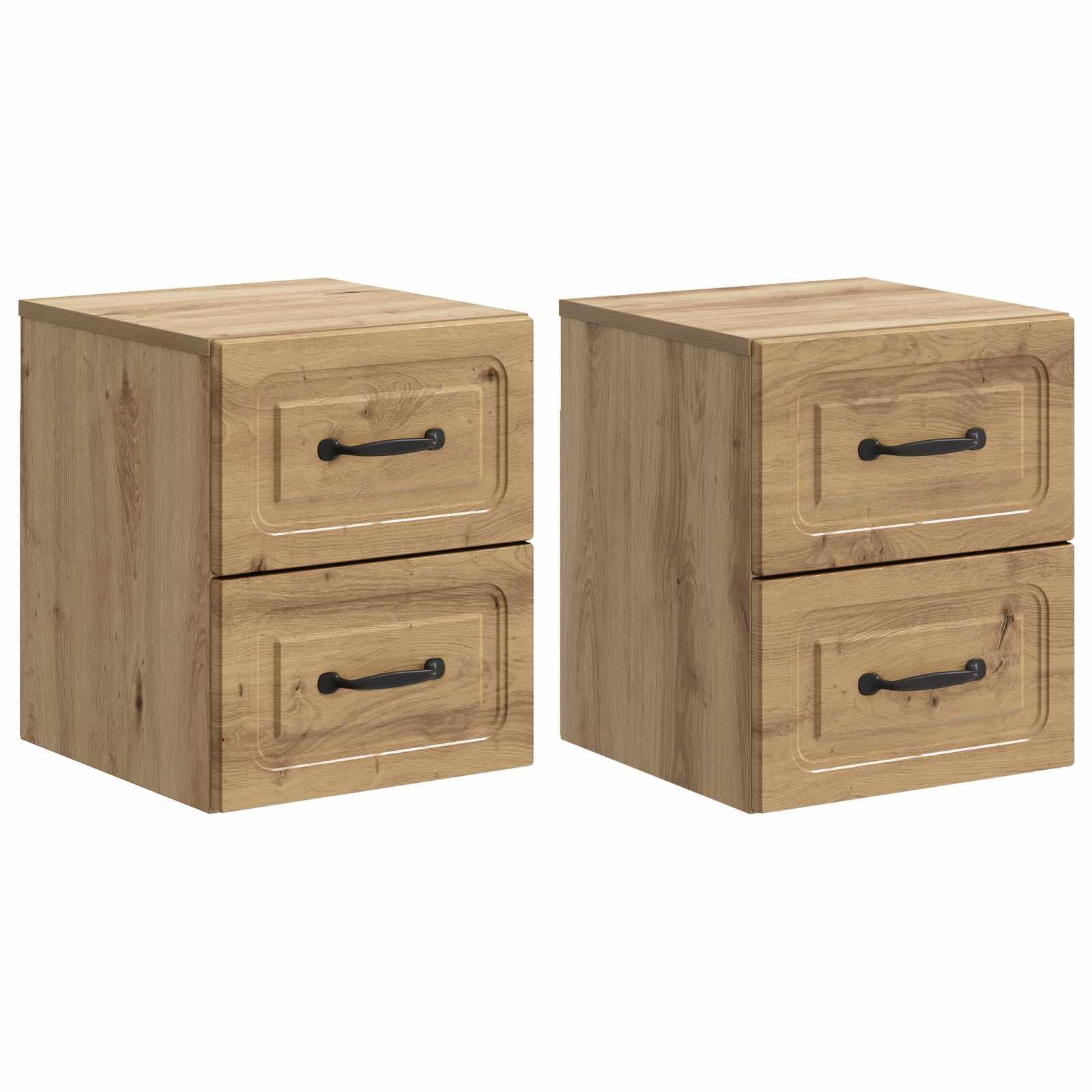 Væghængt Natbord med skuffe 2 stk Artisan-eg 34,5 x 33 x 40 cm billede