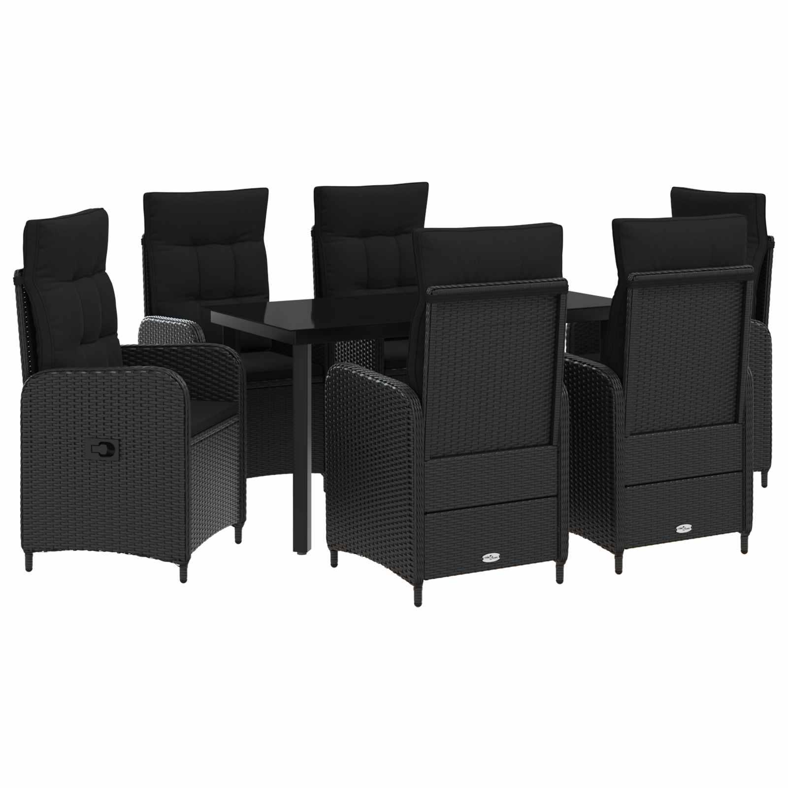 Sofa Bord Sæt 7 stk Sort PE rattan og pulverlakeret stål billede