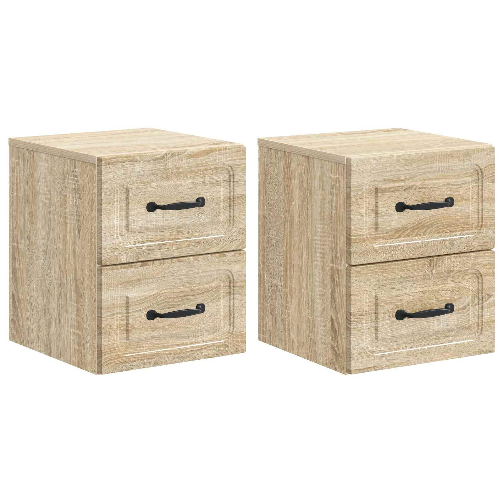 Væghængt Natbord med skuffe 2 stk Sonoma-eg 34,5 x 33 x 40 cm billede