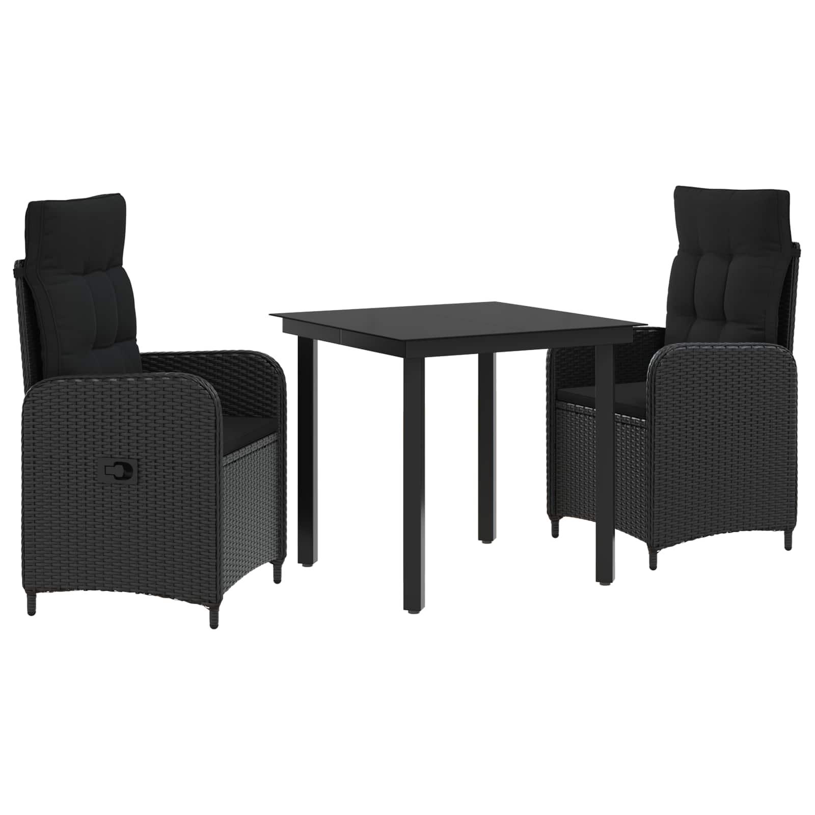 Sofa Bord Sæt 3 stk Sort PE rattan og pulverlakeret stål billede