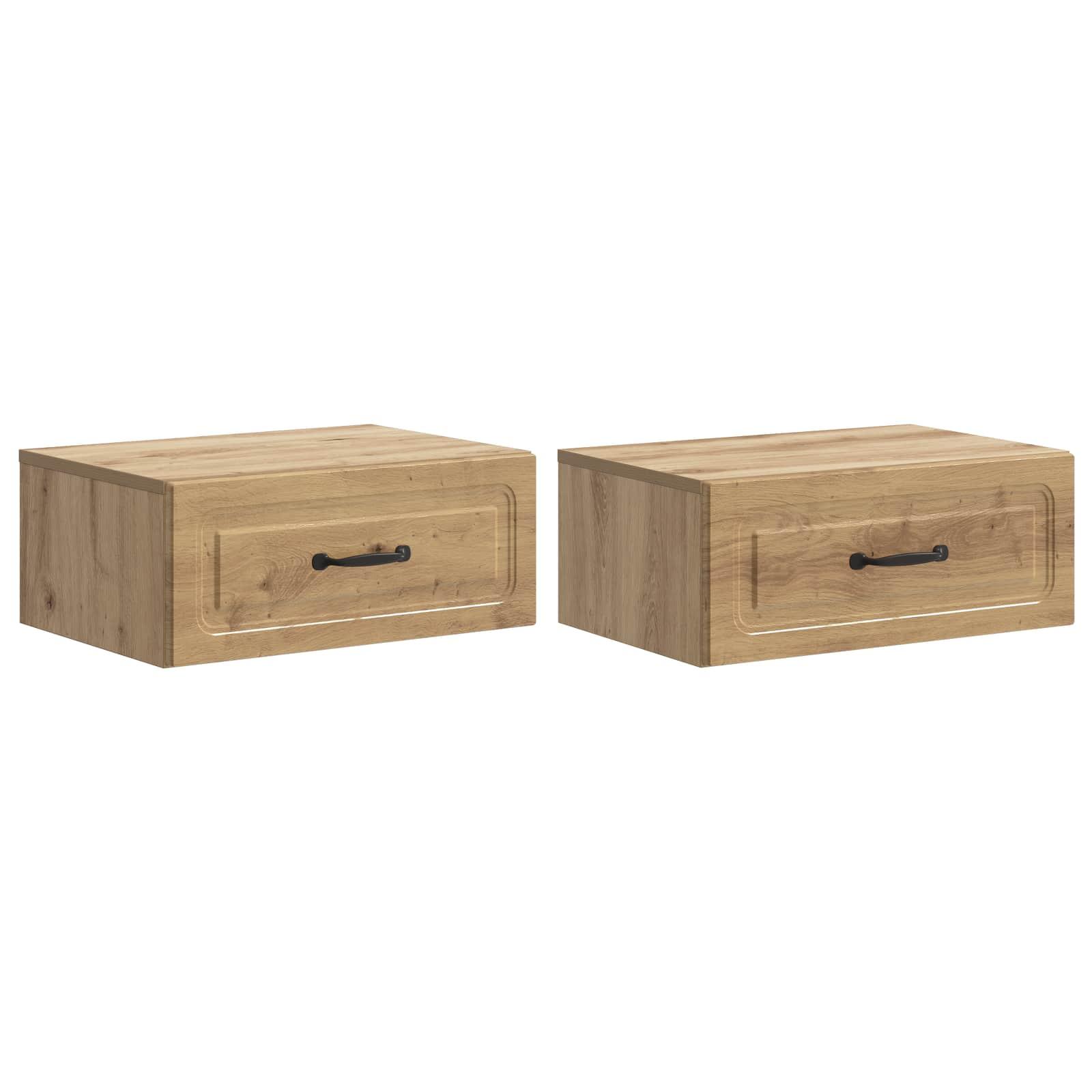 Væghængt Natbord med skuffe 2 stk Artisan-eg 49 x 34,5 x 20 cm billede