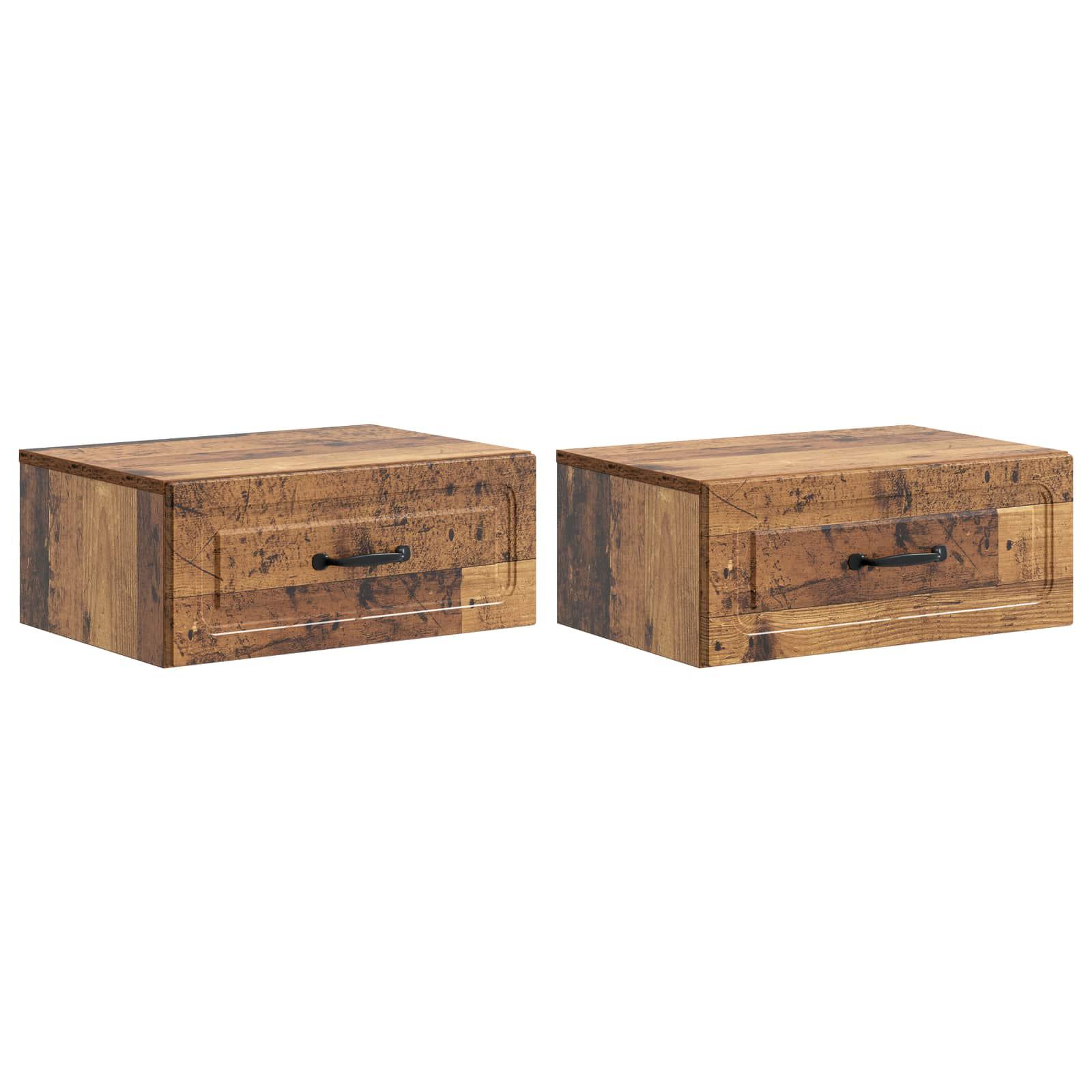 Væghængt Natbord med skuffe 2 stk Gammelt træ 49 x 34,5 x 20 cm billede