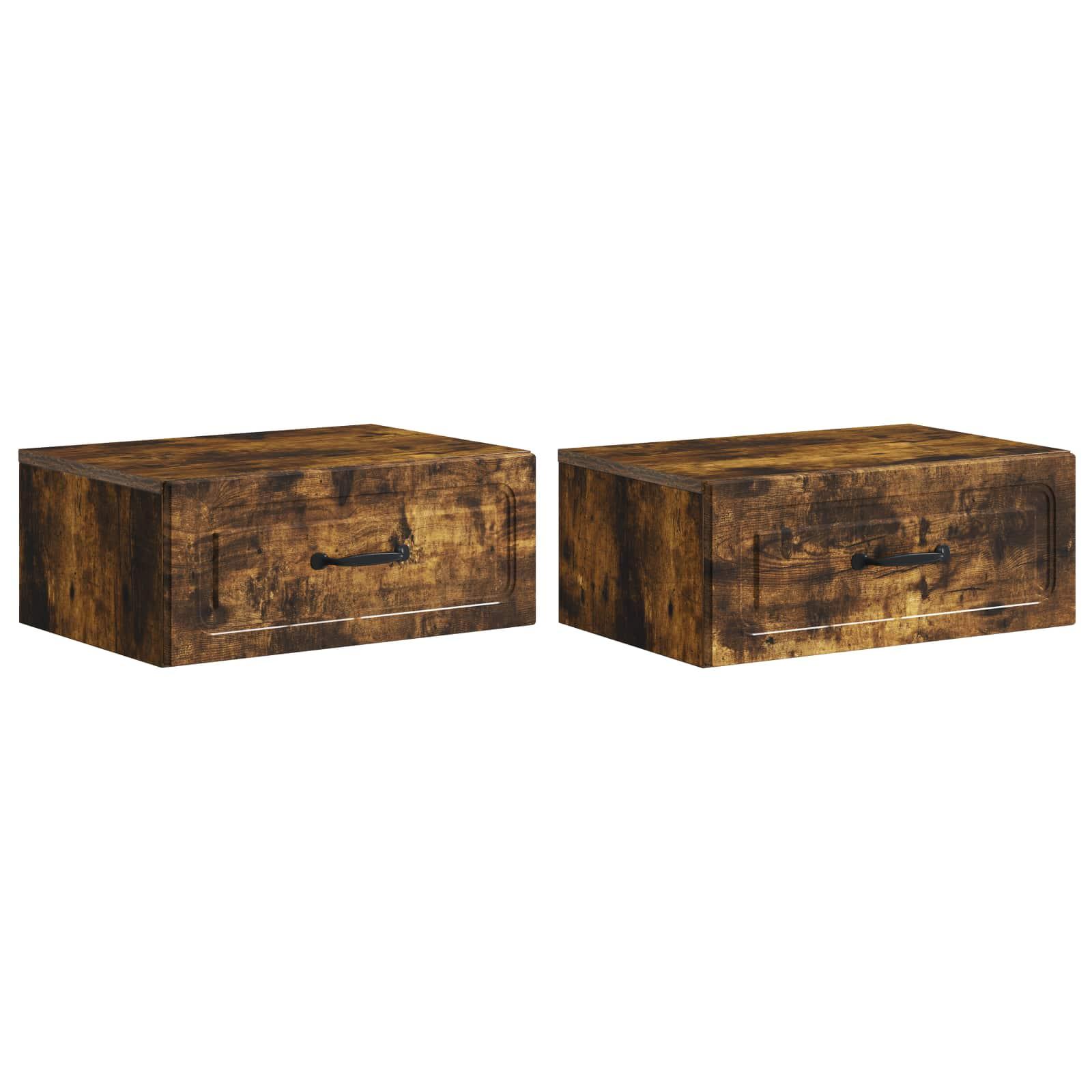 Væghængt Natbord med skuffe 2 stk Røget eg 49 x 34,5 x 20 cm billede