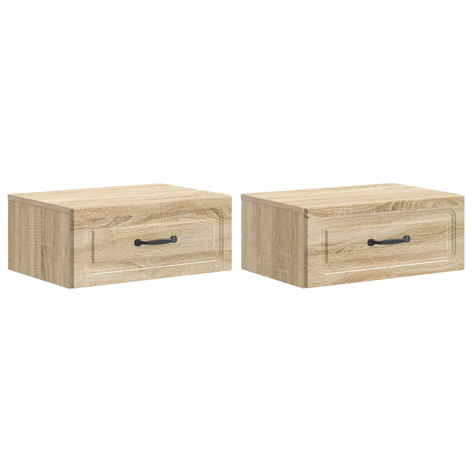 Væghængt Natbord med skuffe 2 stk Sonoma-eg 49 x 34,5 x 20 cm billede