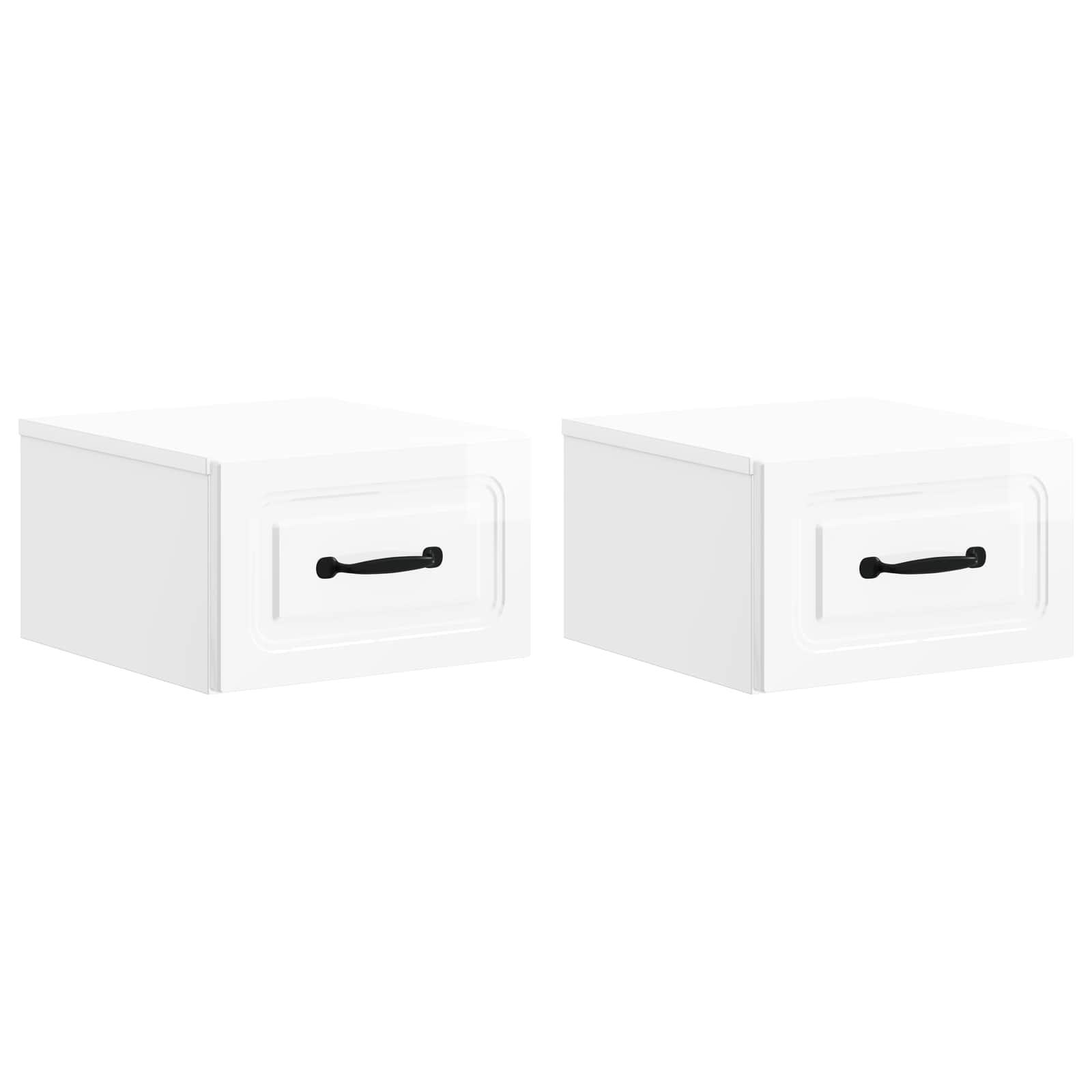 Væghængt Natbord 2 stk Hvid højglans 34,5 x 33 x 20 cm billede