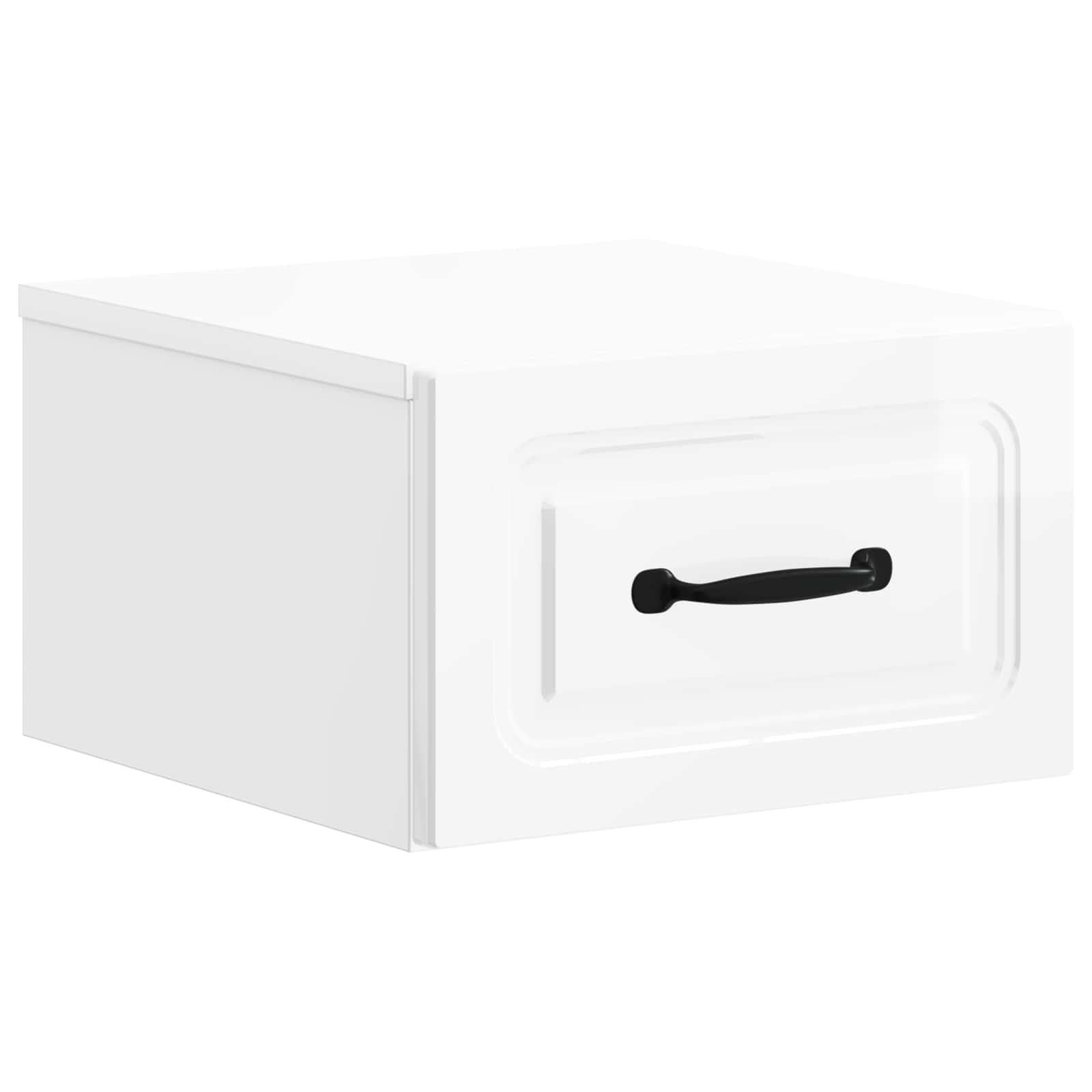 Væghængt Natbord med skuffe Hvid højglans 34,5 x 33 x 20 cm billede
