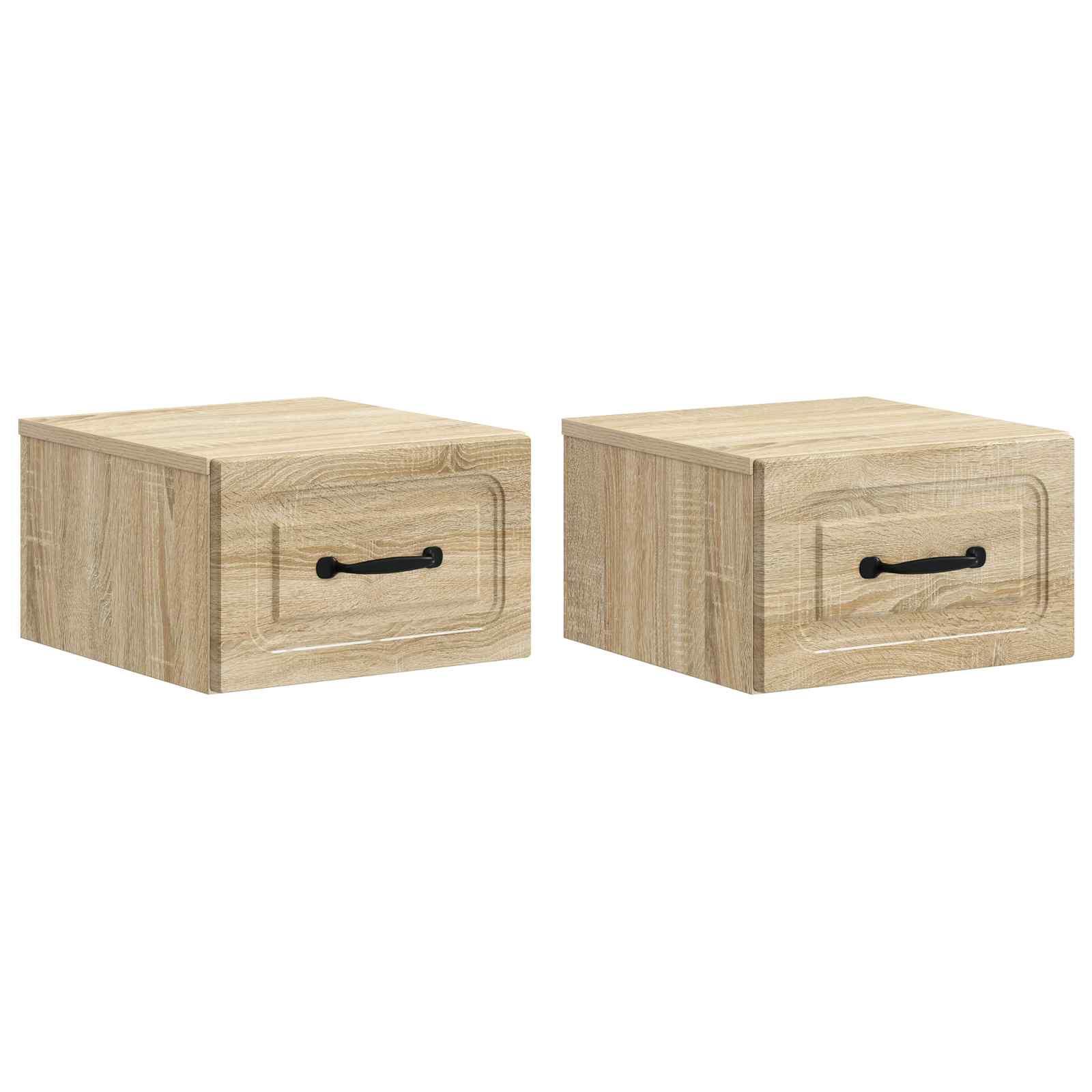 Væghængt Natbord med skuffe 2 stk Sonoma-eg 34,5 x 33 x 20 cm billede