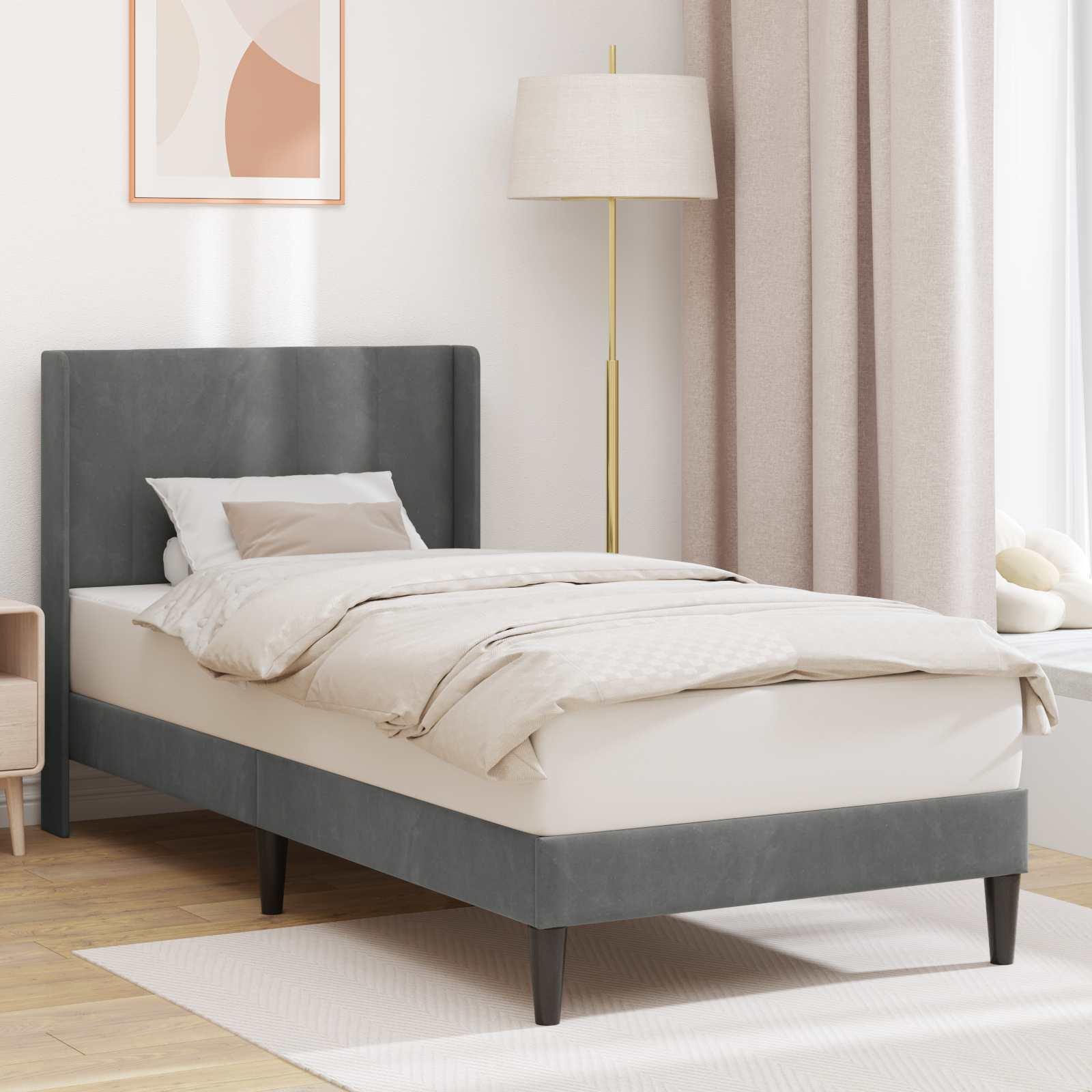 Sengestel med hovedgærde Mørkegrå 90 x 190 cm Fløjl billede