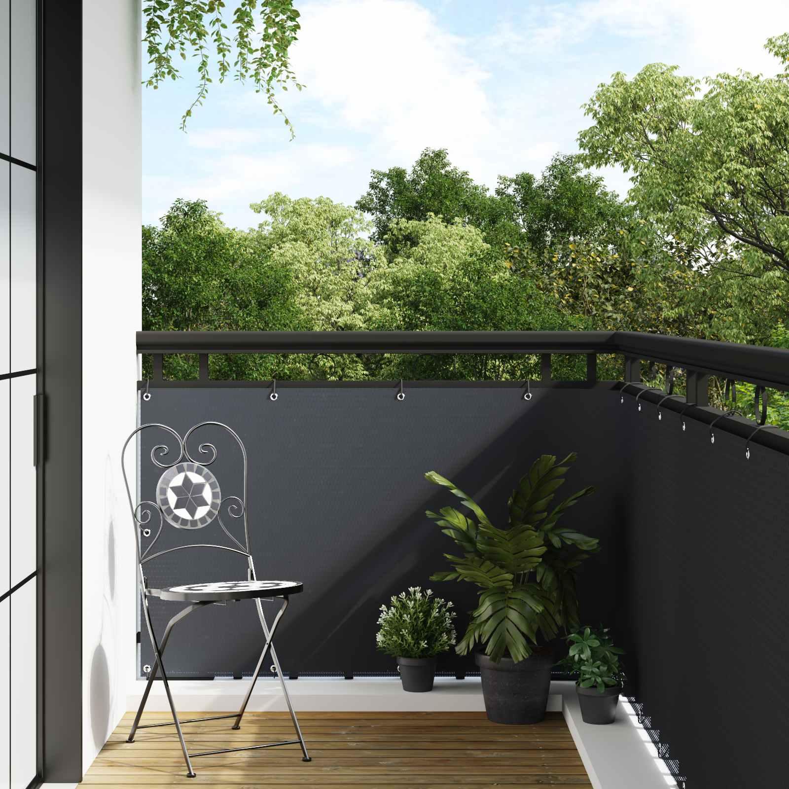 Balkonskærm med øjer - antracit 400 × 100 cm, polyrattan billede