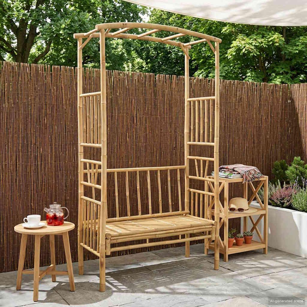 Havebue med Bænk Naturfarvet 115 x 50 x 205 cm Bambus billede